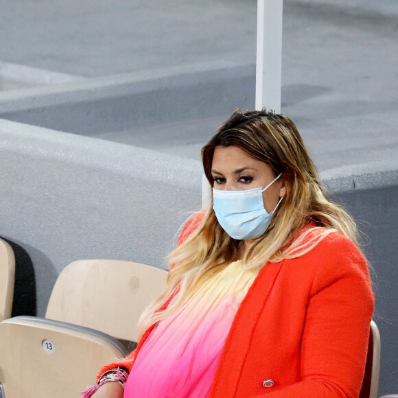 Marion Bartoli, enceinte en tribune lors de la finale homme des internationaux de tennis de Roland Garros à Paris remportée par Rafael Nadal en trois set le 11 octobre 2020. © Dominique Jacovides / Bestimage