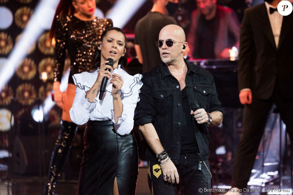 Exclusif - Chimène Badi et Pascal Obispo - Enregistrement de l'émission "Fête de la chanson française" à l'Olympia à Paris, diffusée le 9 janvier sur France 2. © Tiziano Da Silva - Cyril Moreau / Bestimage