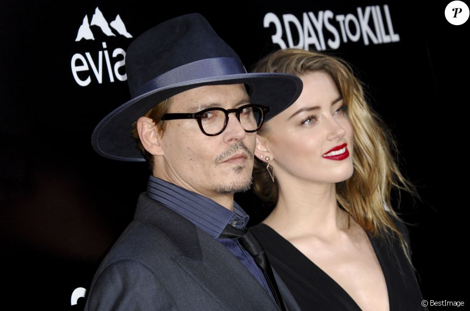 Johnny Depp et sa fiancée Amber Heard - Première du film "3 Days to Kill" à Hollywood.