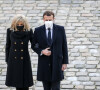 Le président de la république, Emmanuel Macron accompagné de la première dame Brigitte Macron lors de l'hommage national rendu à Daniel Cordier aux Invalides, à Paris le 26 novembre 2020, Paris. © Stéphane Lemouton / Bestimage 
