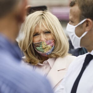 Visite de l'Hôtel de Polignac, à l'occasion des journées européennes du patrimoine et de la troisième édition du Loto du Patrimoine. Emmanuel Macron, Président de la République, et son epouse Brigitte Macron masque - Condom, le 18 Septembre 2020. © Sébastien Ortola / Pool / Bestimage 