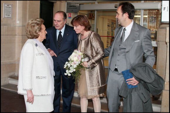 Bernadette Chirac, Jacques Chirac, Claude Chirac, Frédéric Salat-Baroux - Mariage de Claude Chirac et Frédéric Salat-Baroux à la mairie du VIe arrondissement de Paris.