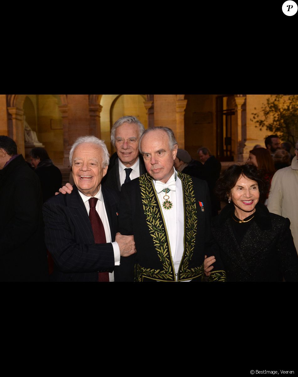 Semi-exclusif - Jean-Gabriel Mitterrand, Olivier Mitterrand, Frédéric Mitterrand et Monique Lang lors de la cérémonie d'installation de F.Mitterrand à l'académie des Beaux-Arts à Paris, France, le 6 février 2020. © Veeren/Bestimage