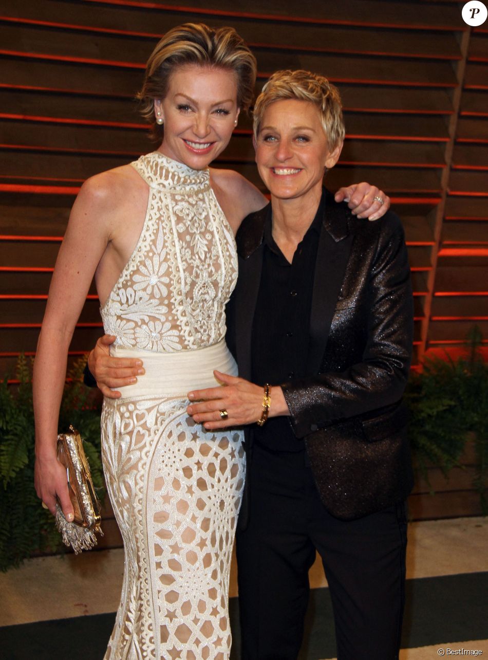 Ellen DeGeneres, Portia de Rossi à la soirée Vanity Fair après la 86 ème cérémonie des Oscars le 2 mars 2014   