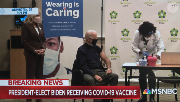 Captures d'écran - Le président élu Joe Biden se fait vacciner contre le coronavirus (COVID-19) avec le vaccin Pfizer / BioNtech à l'hôpital Christiana de Wilmington le 21 décembre 2020. © Msnbc/ZUMA Wire / Bestimage 