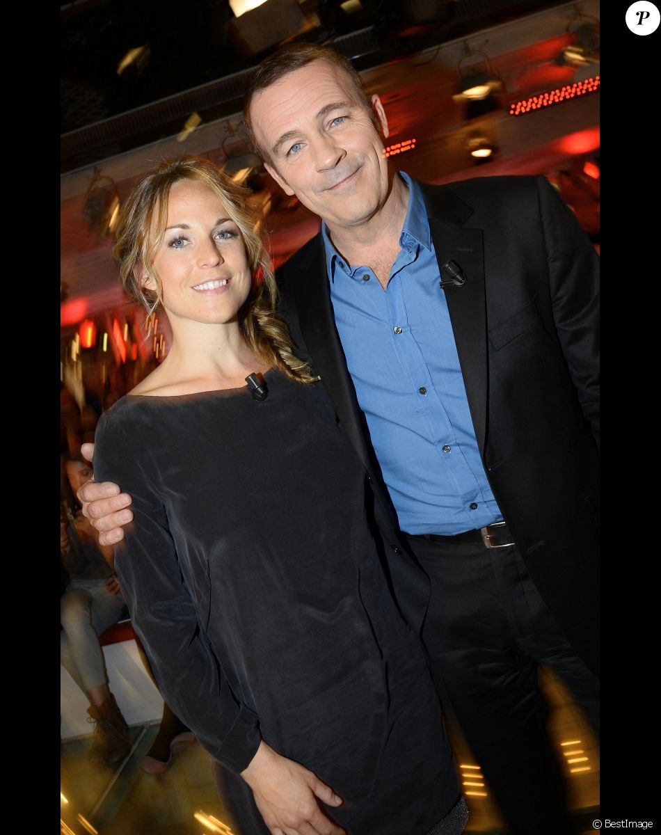 Aurélie Vaneck et Serge Dupire - Enregistrement de l'émission "Vivement Dimanche" à Paris le 9 avril 2014. L'émission sera diffusée le 13 avril.