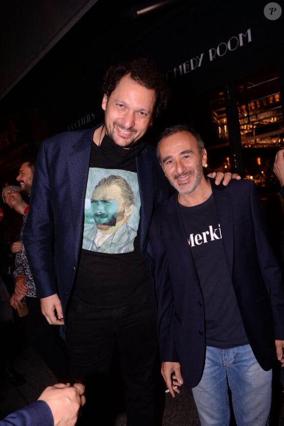 Exclusif - Eric Antoine, Elie Semoun lors de la soirée de lancement du Fridge, le nouveau comedy club de Kev Adams à Paris le 24 septembre 2020. © Rachid Bellak / Bestimage 