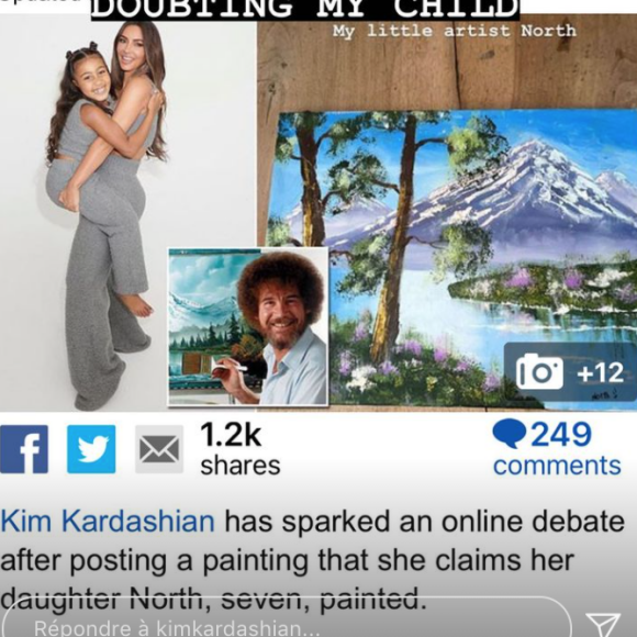 Kim Kardashian prend la défense de sa fille North (7 ans), accusée de n'avoir jamais pu peindre une peinture sur toile. Elle a ensuite expliqué que la fillette prenait des cours de peinture à l'huile depuis un long moment et qu'elle a toujours eu une passion folle pour l'art, tout comme son père au même âge.