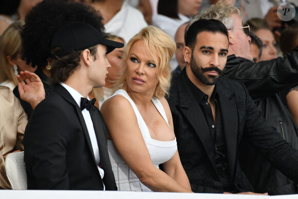 Brandon Lee, sa mère Pamela Anderson et son compagnon Adil Rami lors de la soirée Amber Lounge Monaco. Le 24 mai 2019. © Bruno Bebert / Bestimage