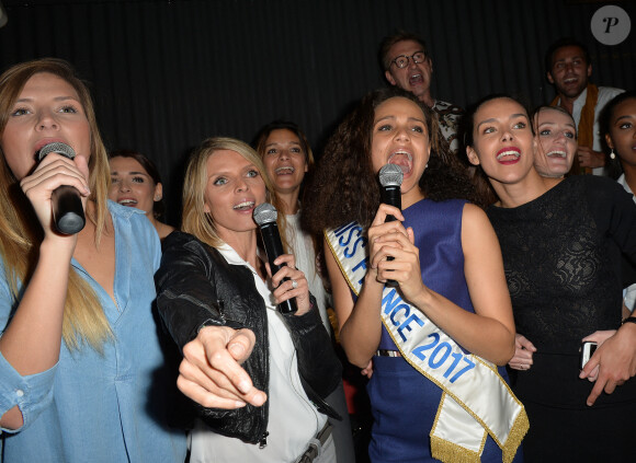 Alicia Aylies fête ses 19 ans au BAM Karaoke Box Richer avec Camille Cerf (Miss France 2015), Sylvie Tellier et Marine Lorphelin. Paris, le 18 avril 2017. © Vereen/Bestimage