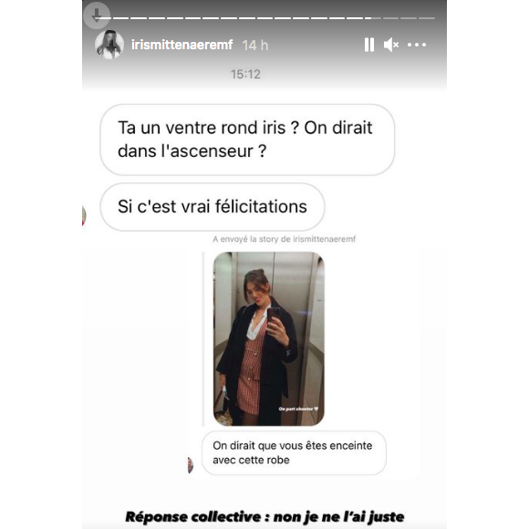 Iris Mittenaere répond aux rumeurs de grossesse sur Instagram, le 12 février 2021.