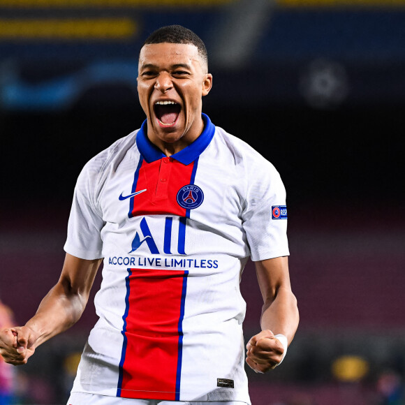 Kylian Mbappé exceptionnel lors du match PSG-Barcelone (4-1) le 16 février 2021 à Barcelone. @Baptiste Fernandez/Icon Sport/ABACAPRESS.COM