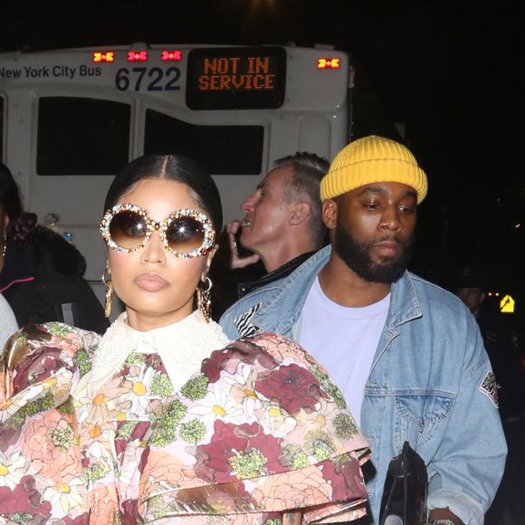 Nicki Minaj et son mari Kenneth Petty arrivent au défilé de Marc Jacobs lors de la New York Fashion Week (NYFW), le 12 février 2020.