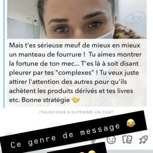 Capucine Anav accusée de profiter de l'argent de son amoureux Victor, millionnaire, par un internaute sur Snapchat, le 18 février 2021.