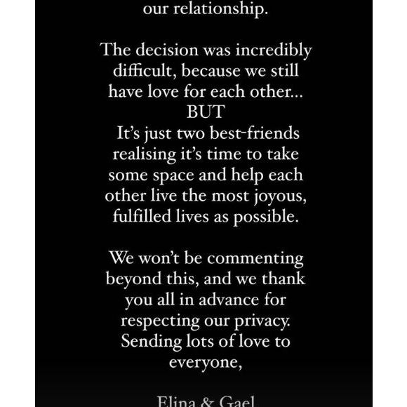 Gaël Monfils a publié ce message sur Instagram le 20 février 2021, pour officialiser sa rupture avec Elina Svitolina.