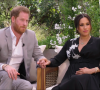 Le prince Harry et Meghan Markle (enceinte) avec leur amie et voisine Oprah Winfrey - Aperçu de leur interview qui sera diffusée sur CBS le 7 mars 2021.