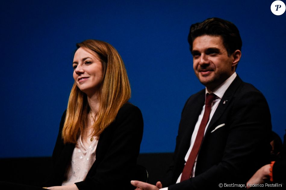 Agnès Pottier-Dumas (tête de la liste LR pour les élections de la mairie Levallois) et David Xavier Weiss lors d'une réunion publique de la tête de la liste LR pour les élections de la mairie Levallois pour la présentation de son programme et de ses colistiers. au conservatoire Maurice Ravel, à Levallois-Perret, France, le 26 février 2020. © Federico Pestellini/Panoramic/Bestimage