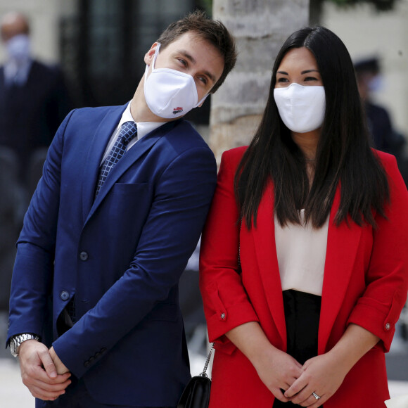 Louis et sa femme Marie Ducruet à l'inauguration de la place du Casino en présence du couple princier à Monaco le 2 juin 2020. © Dylan Meiffret / Nice Matin / Bestimage