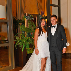 Marie Chevallier et Louis Ducruet lors de la réception de leur mariage organisée au Monte-Carlo Bay, le 27 juillet 2019.