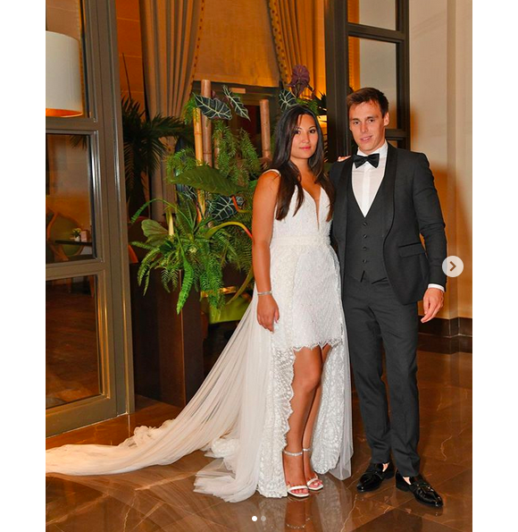Marie Chevallier et Louis Ducruet lors de la réception de leur mariage organisée au Monte-Carlo Bay, le 27 juillet 2019.