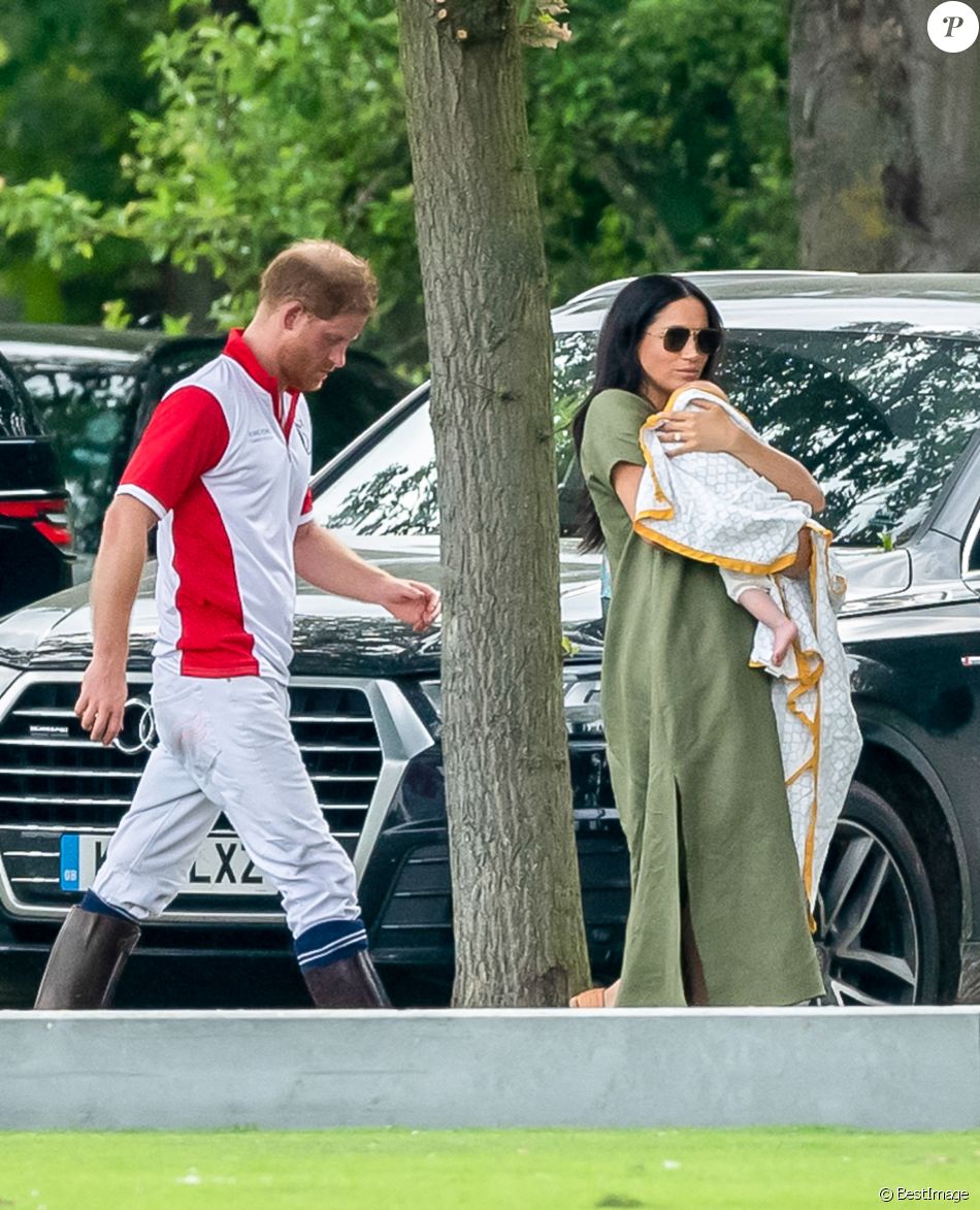 Le prince Harry, duc de Sussex, Meghan Markle, duchesse de Sussex et leur fils Archie Harrison Mountbatten-Windsor lors d'un match de polo de bienfaisance King Power Royal Charity Polo Day à Wokinghan, comté de Berkshire, Royaume Uni, le 10 juillet 2019.