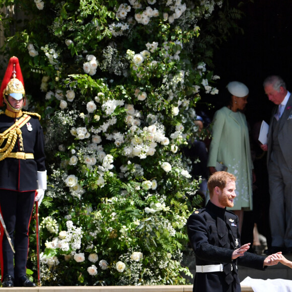 Le prince Harry, duc de Sussex, et Meghan Markle, duchesse de Sussex, à la sortie de chapelle St. George au château de Windsor - Sortie après la cérémonie de mariage du prince Harry et de Meghan Markle en la chapelle Saint-George au château de Windsor, Royaume Uni, le 19 mai 2018.