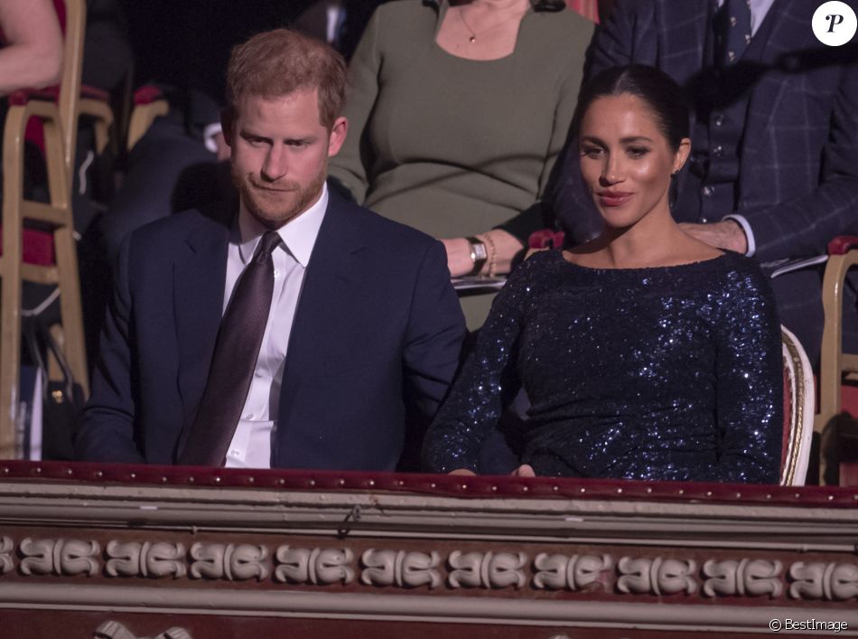 Le prince Harry, duc de Sussex, et Meghan Markle, duchesse de Sussex, enceinte, à la représentation du 10ème anniversaire du spectacle du Cirque du Soleil "Totem" au Roayl Albert Hall à Londres, le 16 janvier 2019.