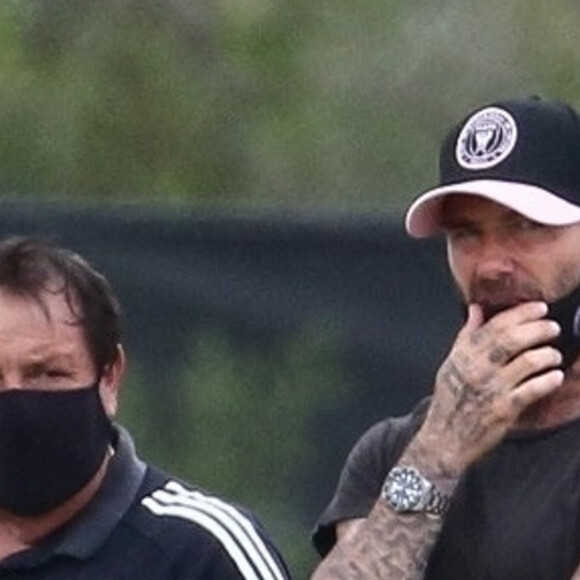 Exclusif - David Beckham, sans masque, arrive à son entraînement de football de l'Inter Miami, le 6 février 2021.