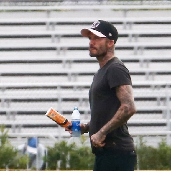 Exclusif - David Beckham, sans masque, arrive à son entraînement de football de l'Inter Miami, le 6 février 2021.