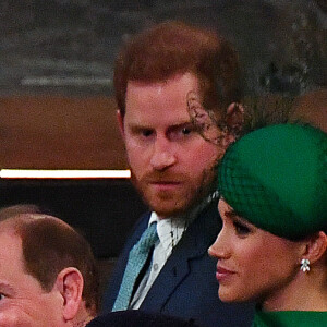 Kate Catherine Middleton, duchesse de Cambridge, le prince William, duc de Cambridge, la comtesse Sophie de Wessex, le prince Edward, comte de Wessex, Meghan Markle, duchesse de Sussex et le prince Harry, duc de Sussex - La famille royale d'Angleterre lors de la cérémonie du Commonwealth en l'abbaye de Westminster à Londres. Le 9 mars 2020 