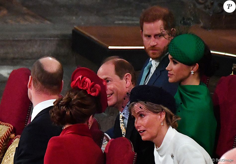 Kate Catherine Middleton, duchesse de Cambridge, le prince William, duc de Cambridge, la comtesse Sophie de Wessex, le prince Edward, comte de Wessex, Meghan Markle, duchesse de Sussex et le prince Harry, duc de Sussex - La famille royale d'Angleterre lors de la cérémonie du Commonwealth en l'abbaye de Westminster à Londres. Le 9 mars 2020