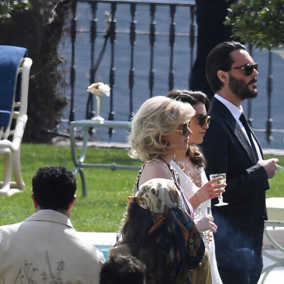 Jared Leto et Al Pacino tournent une scène en extérieur pour le film "House of Gucci" (Gucci) à la villa Balbiano sur le Lac de Côme le 17 mars 2021.