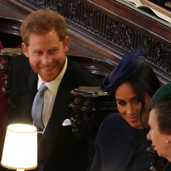 Le prince Harry, duc de Sussex, Meghan Markle, duchesse de Sussex et la princesse Anne - Cérémonie de mariage de la princesse Eugenie d'York et Jack Brooksbank en la chapelle Saint-George au château de Windsor, Royaume Uni le 12 octobre 2018.