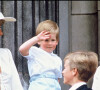 Lady Diana, le prince Harry et la princesse Anne lors de la parade Trooping the Colour en 1987 au palais de Buckingham.