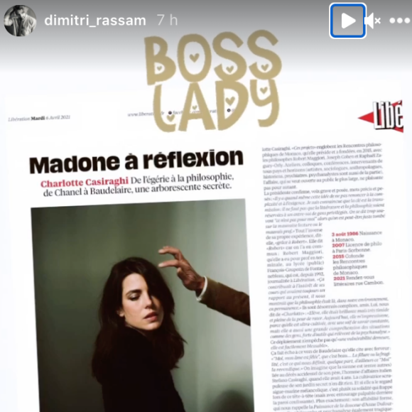 Dimitri Rassam félicite Charlotte Casiraghi pour son portrait dans "Libération".