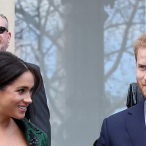 Le prince Harry, duc de Sussex, Meghan Markle, duchesse de Sussex (enceinte de son fils Archie), lors de leur visite à Canada House dans le cadre d'une cérémonie pour la Journée du Commonwealth à Londres le 11 mars 2019.