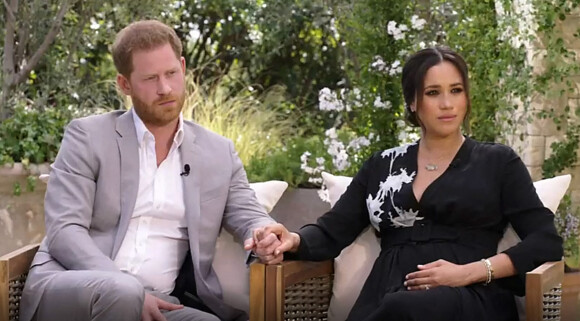 Le prince Harry et Meghan Markle lors de leur interview avec Oprah Winfrey diffusée le 7 mars 2021 sur la chaîne CBS.