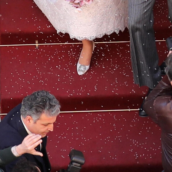 Exclusif - Lady Gaga et Adam Driver tournent la scène du mariage de Patrizia Reggiani et Maurizio Gucci pour le film "House of Gucci". Rome, le 8 avril 2021.