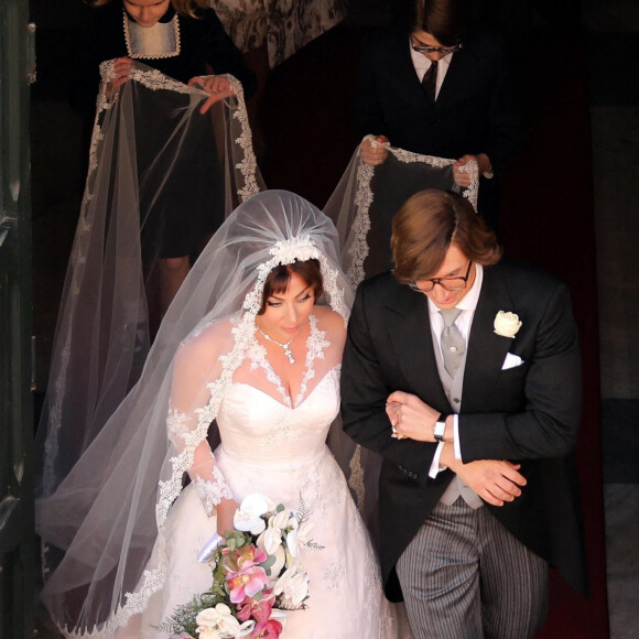 Exclusif - Lady Gaga et Adam Driver tournent la scène du mariage de Patrizia Reggiani et Maurizio Gucci pour le film "House of Gucci". Rome, le 8 avril 2021.