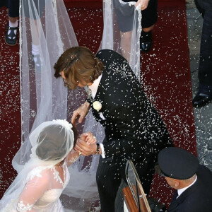 Exclusif - Lady Gaga et Adam Driver tournent la scène du mariage de Patrizia Reggiani et Maurizio Gucci pour le film "House of Gucci". Rome, le 8 avril 2021.