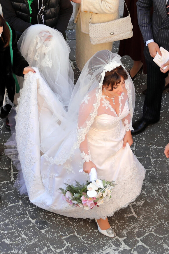 Exclusif - Lady Gaga tourne la scène du mariage de Patrizia Reggiani, son personnage dans le film "Gucci". Rome, le 8 avril 2021.