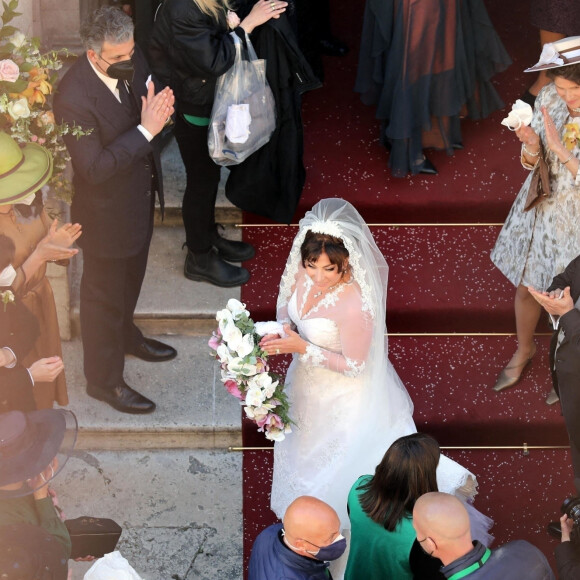 Exclusif - Lady Gaga tourne la scène du mariage de Patrizia Reggiani, son personnage dans le film "House of Gucci". Rome, le 8 avril 2021.