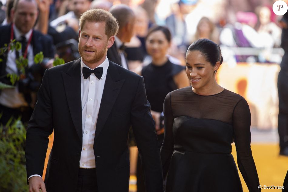 Le prince Harry, duc de Sussex, et Meghan Markle, duchesse de Sussex, à la première du film "Le Roi Lion" au cinéma Odeon Luxe Leicester Square à Londres, le 14 juillet 2019.