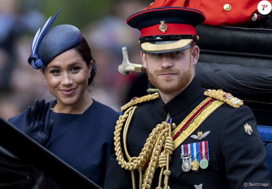 Le prince Harry, duc de Sussex, et Meghan Markle, duchesse de Sussex - La parade Trooping the Colour 2019, célébrant le 93ème anniversaire de la reine Elisabeth II, au palais de Buckingham, Londres, le 8 juin 2019.