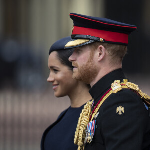 Le prince Harry, duc de Sussex, et Meghan Markle, duchesse de Sussex, première apparition publique de la duchesse depuis la naissance du bébé royal Archie lors de la parade Trooping the Colour 2019, célébrant le 93ème anniversaire de la reine Elisabeth II, au palais de Buckingham, Londres, le 8 juin 2019.