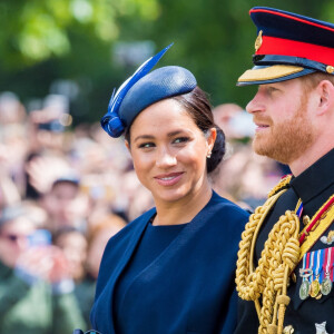 Le prince Harry, duc de Sussex, et Meghan Markle, duchesse de Sussex, première apparition publique de la duchesse depuis la naissance du bébé royal Archie lors de la parade Trooping the Colour 2019, célébrant le 93ème anniversaire de la reine Elisabeth II, au palais de Buckingham, Londres, le 8 juin 2019.