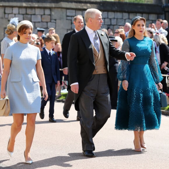 La princesse Eugenie d'York, Le prince Andrew, duc d'York et La princesse Beatrice d'York - Les invités arrivent à la chapelle St. George pour le mariage du prince Harry et de Meghan Markle au château de Windsor, Royaume Uni, le 19 mai 2018.