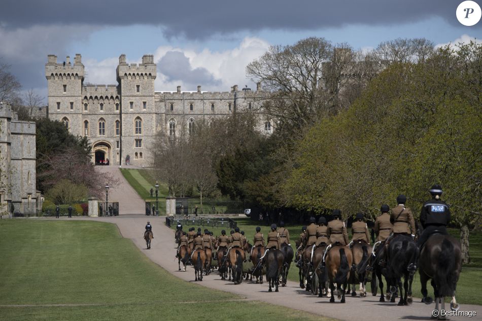 The Kings Troop Royal Horse Artillery lors des répétition pour les funérailles du prince Philip, duc d'Edimbourg, au château de Windsor, Royaume Uni, le 15 avril 2021.
