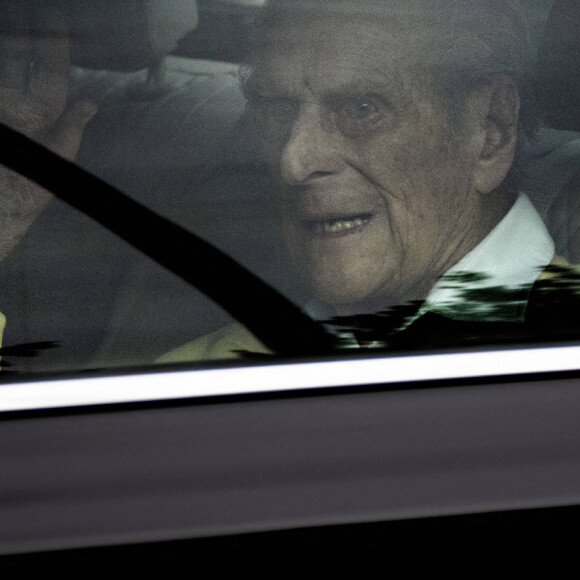 Le prince Philip, duc d'Edimbourg, arrive au château de Windsor après un mois de séjour à l'hôpital le 16 mars 2021