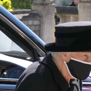 La reine Elizabeth II lors des obsèques du prince Philip en la chapelle Saint-Georges de Windsor le 17 avril 2021. Photo by Jonathan Brady/PA Wire/ABACAPRESS.COM